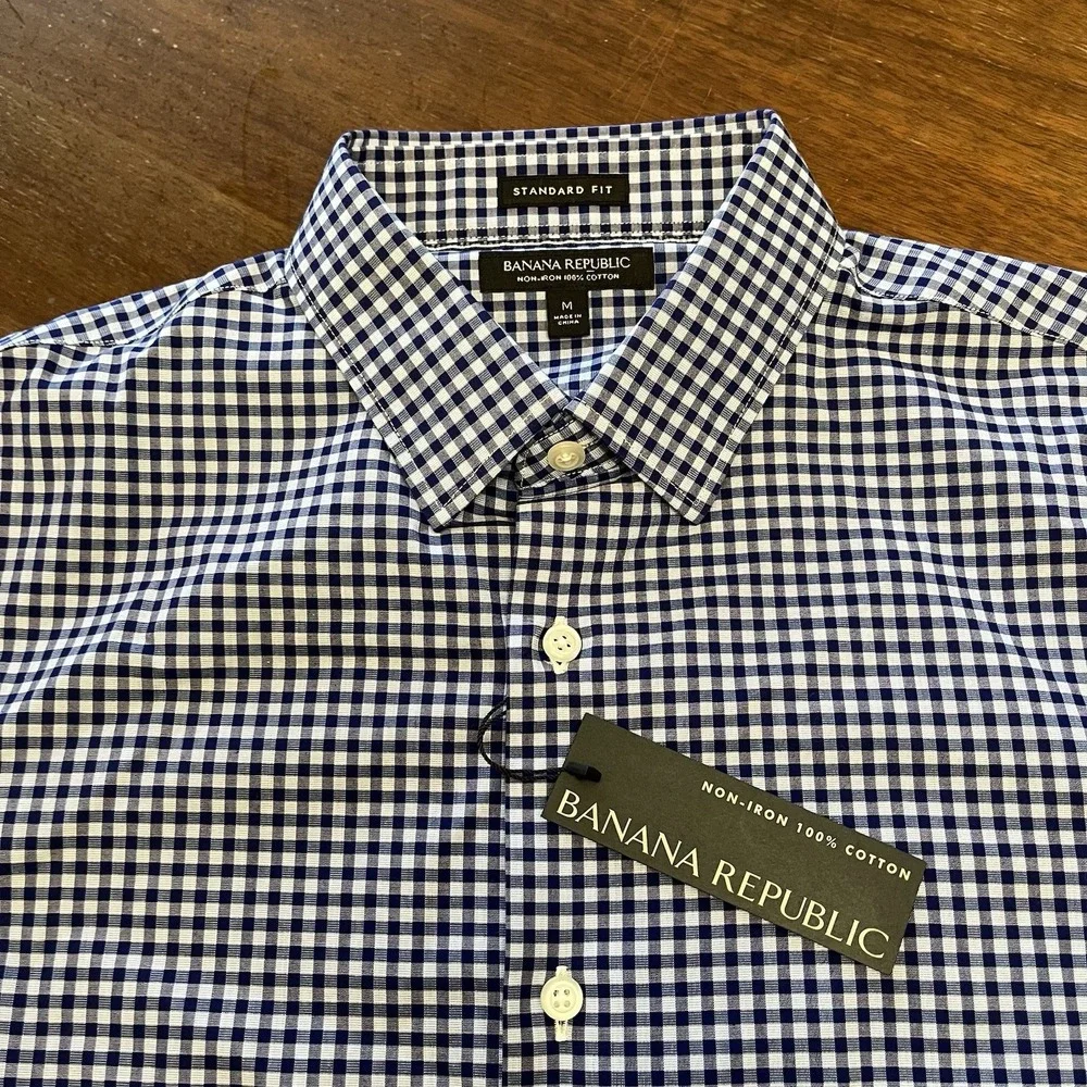 Banana Republic Long Sleeve Shirt Mens M Non-Iron Slim Fit 100% Cotton Checkered